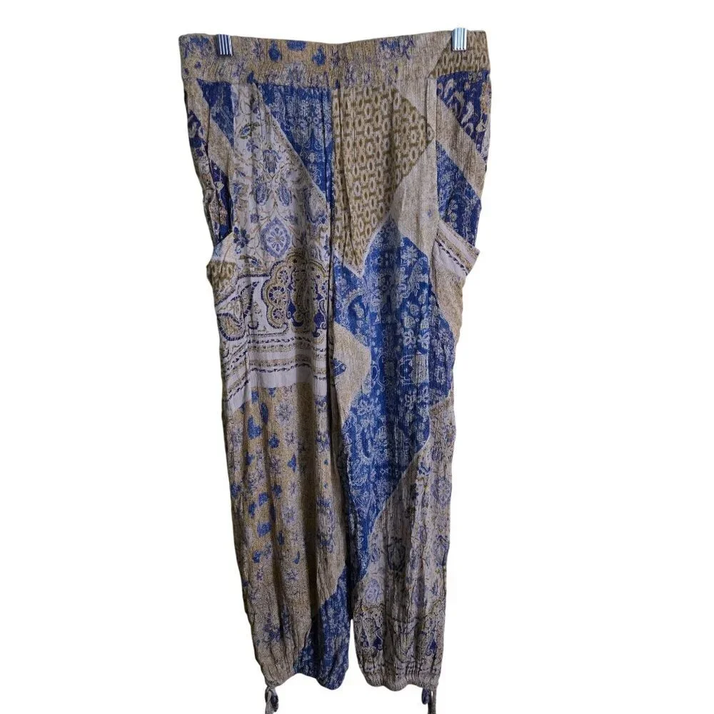 Free People Begonia Balloon Haram Pants Icy Blue Combo Pockets Size S